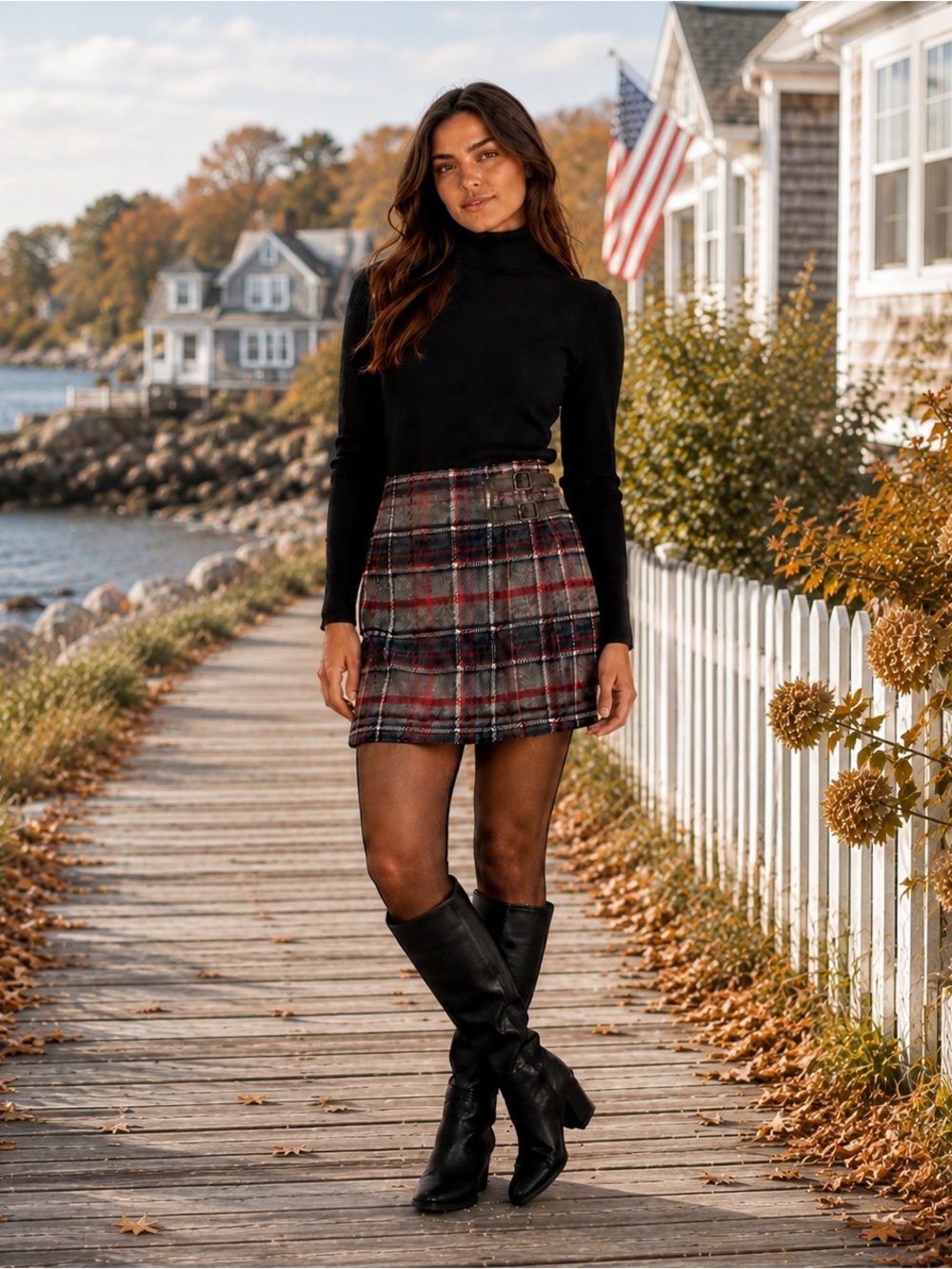 Boden British Tweed by Moon Wool Tartan Plaid Lined Mini Skirt Sz 6R Buckle
